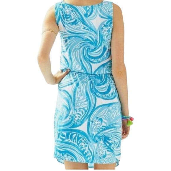 Lilly Pulitzer Windward White Sea Ruffle Blue Resort Sleeveless Dress Sz Medium - Picture 5 of 14